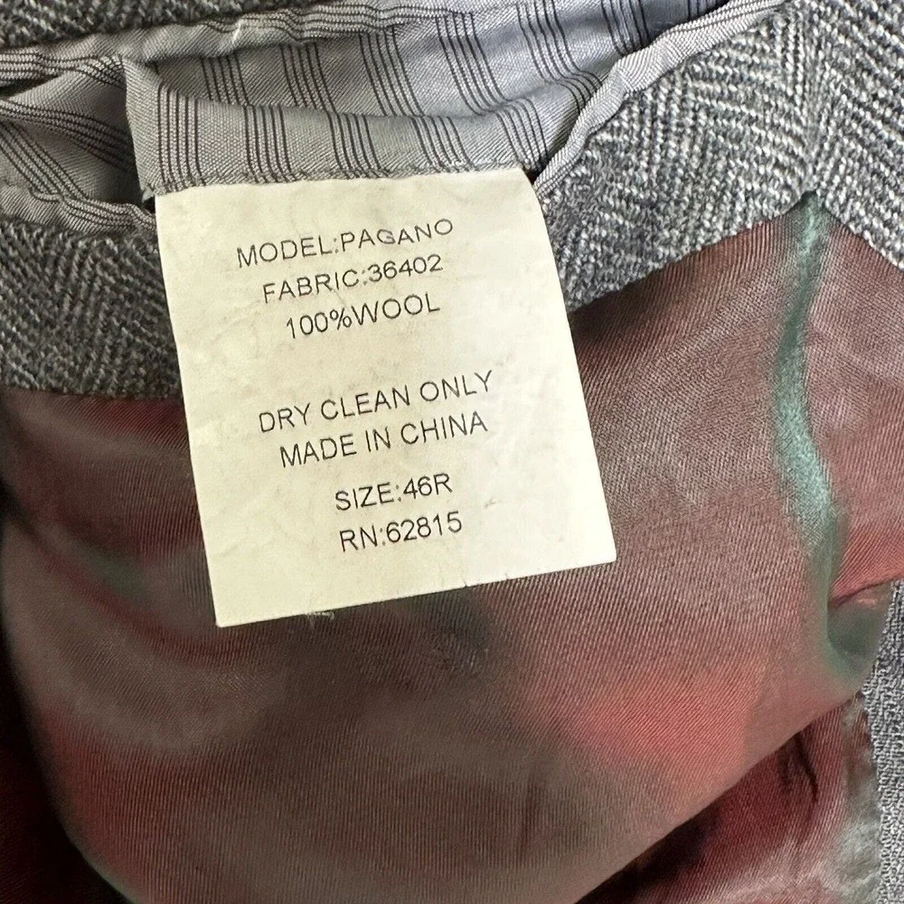 Ibiza Pagano Men’s 100% Gray Wool‎ Blazer Black Armpatch Size 46 R With Flaws